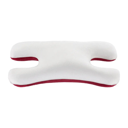 Schönheitskissen Anti-Falten – orthopädisches Nackenkissen mit ergonomischer Form, weiß-rot, zur Nackenstütze beim Schlafen