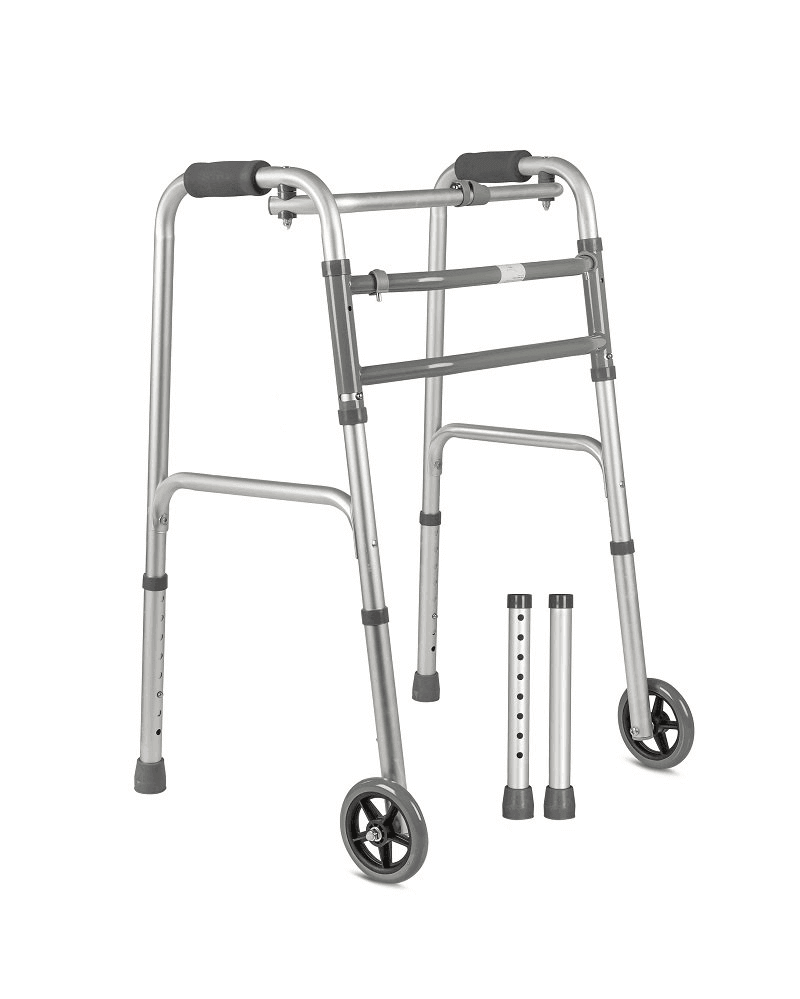 3-in-1 Gehgestell aus Aluminium, faltbar und höhenverstellbar, stabile Gehhilfe mit Rollen für Senioren und Reha