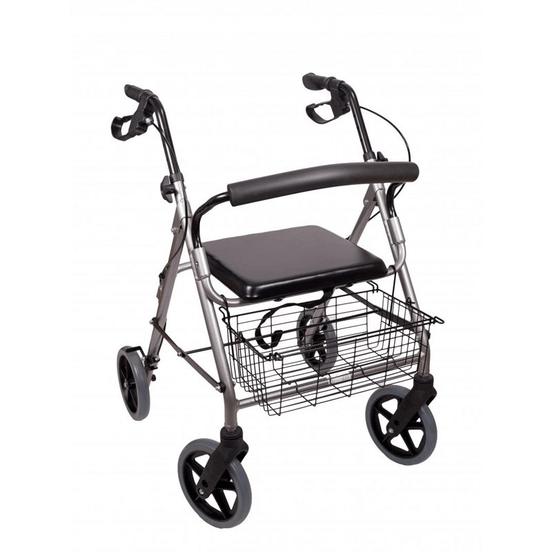 Aluminium Rollator faltbar mit Sitzfläche und Einkaufskorb, leichter Gehwagen aus Aluminium für Senioren und Alltag