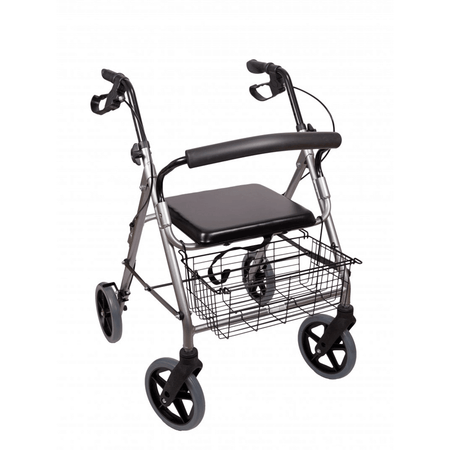 Aluminium Rollator faltbar mit Sitzfläche und Einkaufskorb, leichter Gehwagen aus Aluminium für Senioren und Alltag