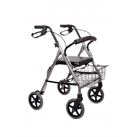 Aluminium Rollator faltbar mit Sitz und Einkaufskorb, leichter Gehwagen aus Aluminium mit Bremsen und großen Rädern