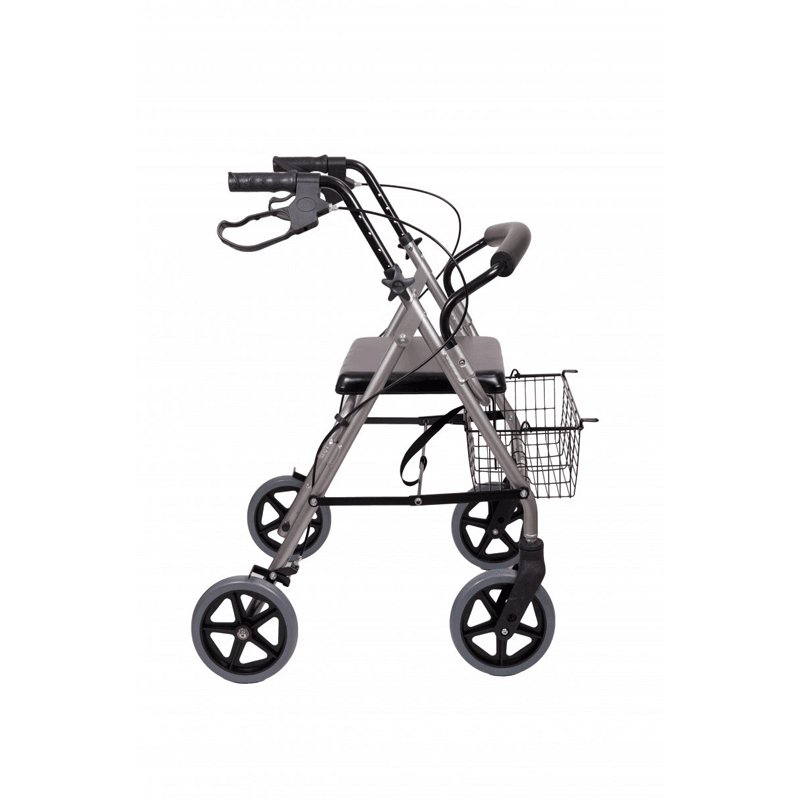 Aluminium Rollator faltbar mit Sitz und Einkaufskorb – leichter Aluminium-Gehwagen für Senioren, Seitenansicht