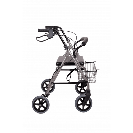 Aluminium Rollator faltbar mit Sitz und Einkaufskorb – leichter Aluminium-Gehwagen für Senioren, Seitenansicht