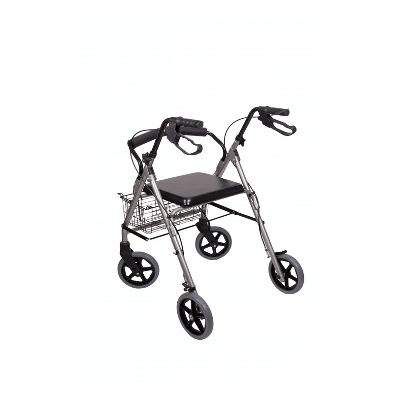 Aluminium Rollator faltbar mit Sitzfläche und Einkaufskorb, leichter Aluminiumrahmen mit vier Rädern für sicheren Alltag