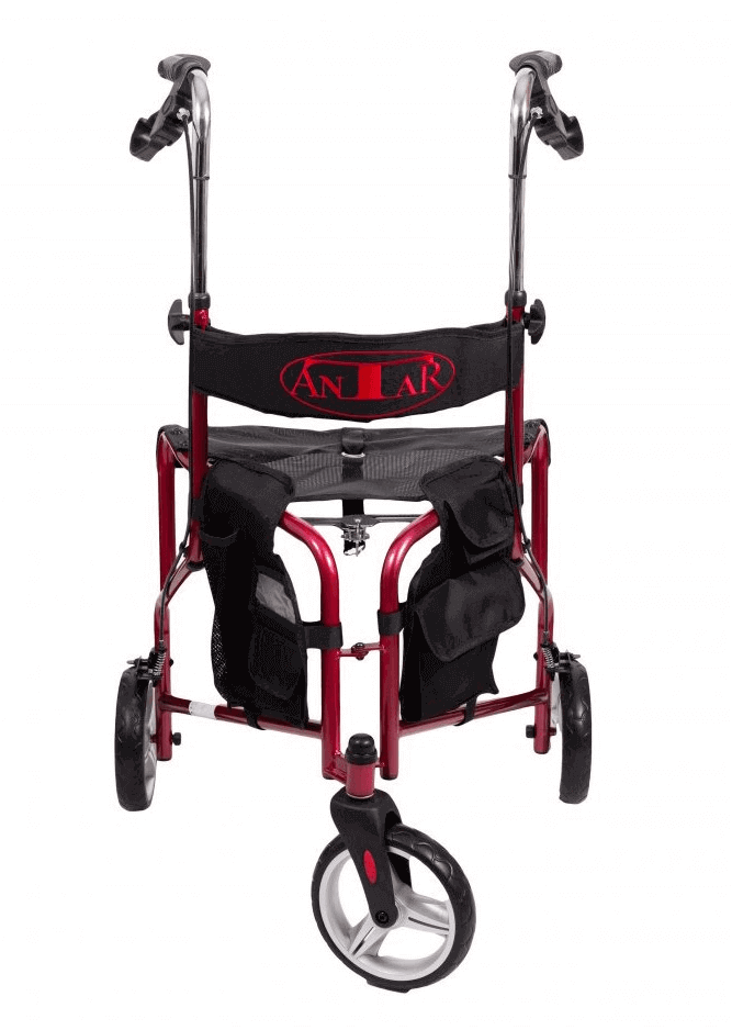 3-Rad Rollator leicht und wendig, faltbarer Indoor-Rollator aus Aluminium mit Handgriffen und großem Vorderrad