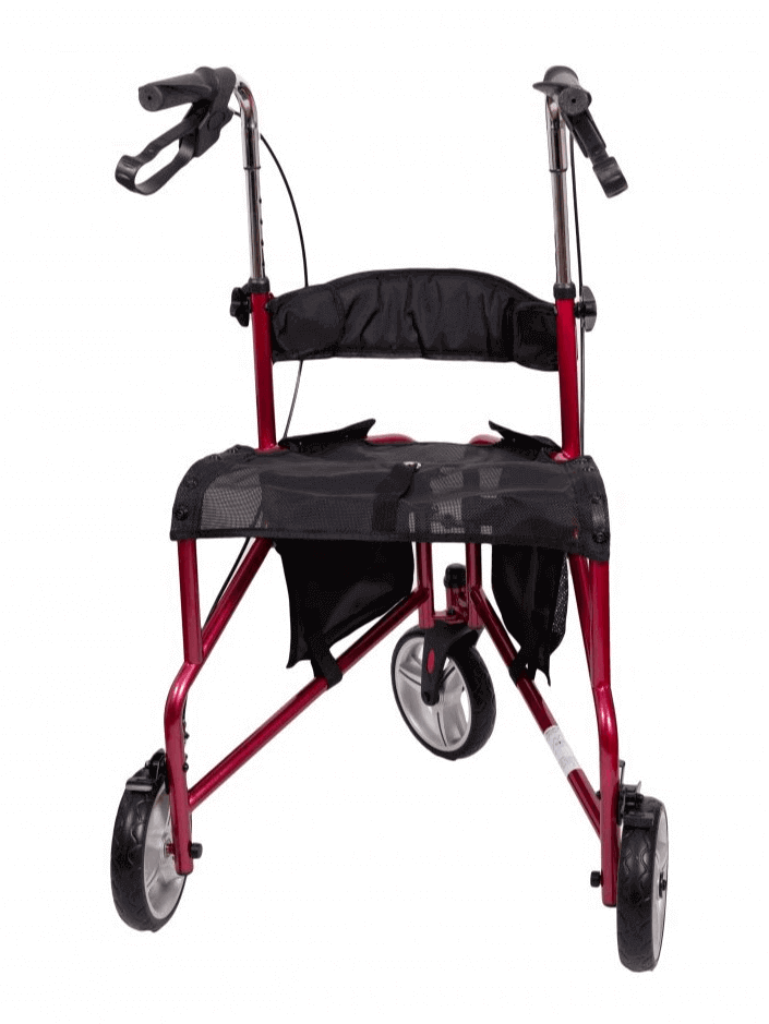 3-Rad Rollator leicht und wendig, faltbarer Indoor-Rollator aus Aluminium mit Handgriffen und Tasche, ideal für enge Innenräume