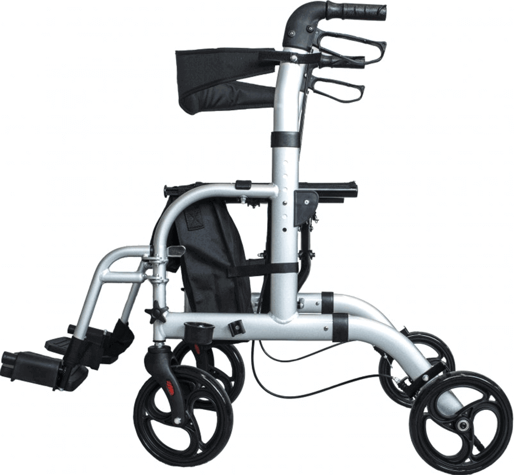 Transportrollator AT51005 faltbar mit Sitz und Fußstützen, stabiler Aluminiumrahmen, Rollator-Transportstuhl für Alltag und Mobilität
