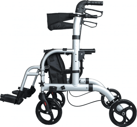 Transportrollator AT51005 faltbar mit Sitz und Fußstützen, stabiler Aluminiumrahmen, Rollator-Transportstuhl für Alltag und Mobilität