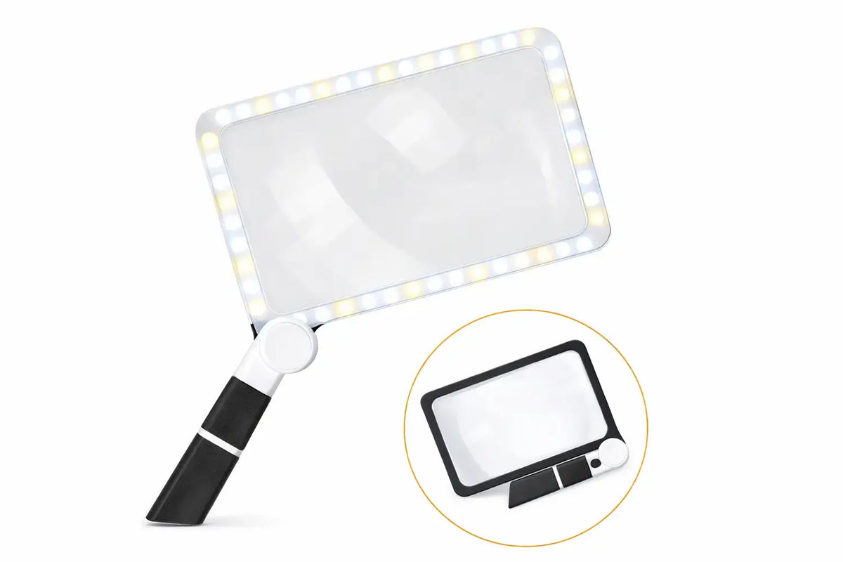 LED Lupe 5x Vergrößerung mit 48 LEDs, große Fresnel-Linse und Klappgriff – Leselupe für präzises Lesen und Detailarbeiten