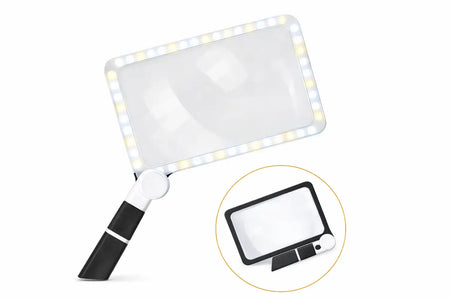 LED Lupe 5x Vergrößerung mit 48 LEDs, große Fresnel-Linse und Klappgriff – Leselupe für präzises Lesen und Detailarbeiten