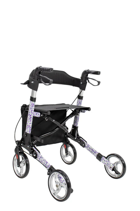 Leichtgewicht Reise Rollator 3-fach faltbar, 7,2 kg, lila Sonderedition mit Tasche und 4 Rädern – ideal für Reisen