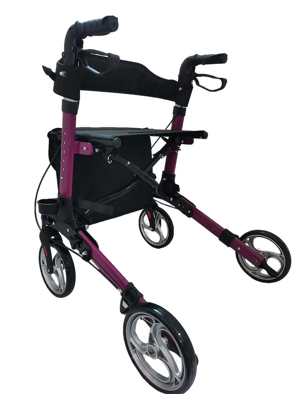 Leichtgewicht Reise Rollator in Lila, 3-fach faltbarer Rollator mit Tasche, nur 7,2 kg – ideal für Reisen