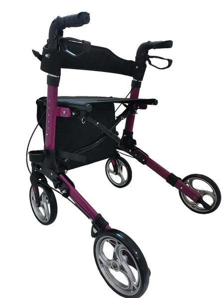 Leichtgewicht Reise Rollator in Lila, 3-fach faltbarer Rollator mit Tasche, nur 7,2 kg – ideal für Reisen