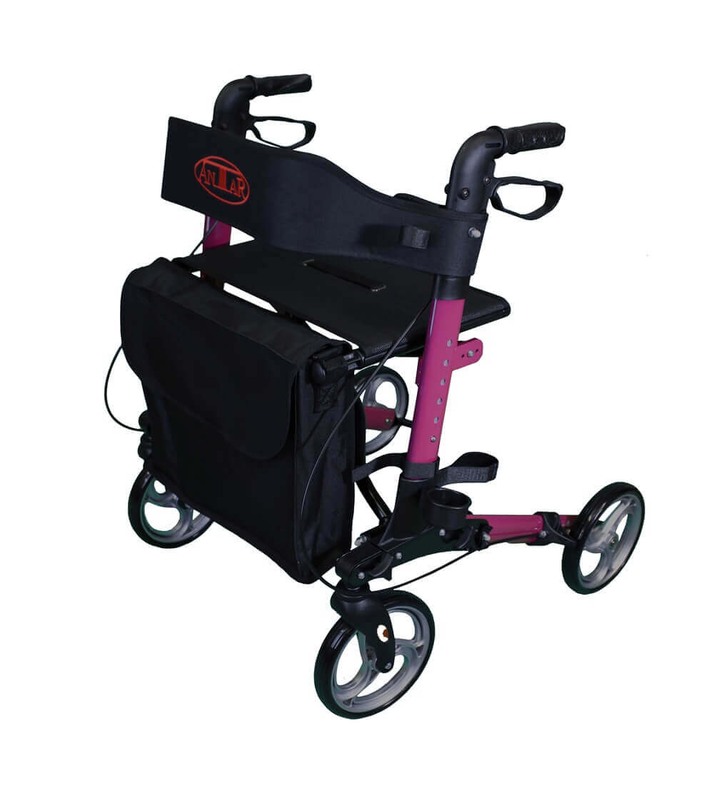 Leichtgewicht Reise Rollator – 3-fach faltbar, 7,2 kg, lila Reise-Rollator mit Tasche und großen Rädern für unterwegs