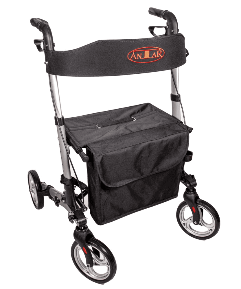 Leichtgewicht Reise Rollator 3-fach faltbar, 7,2 kg, schwarzer Rollator mit Tasche und großen Rädern
