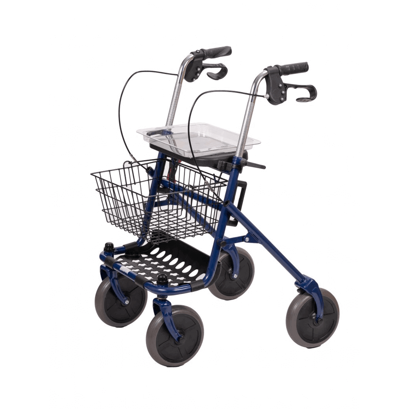 Stahlrollator mit Einkaufskorb aus robustem Stahl, mit Bremsen, ergonomischen Griffen und Ablage, sicherer Rollator für Alltag