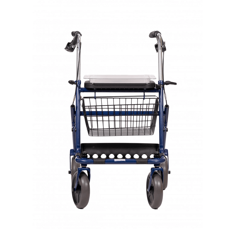 Stahlrollator mit Einkaufskorb aus robustem Stahl, stabiler Gehwagen mit Sitzfläche und leichtgängigen Rädern für sicheren Alltag