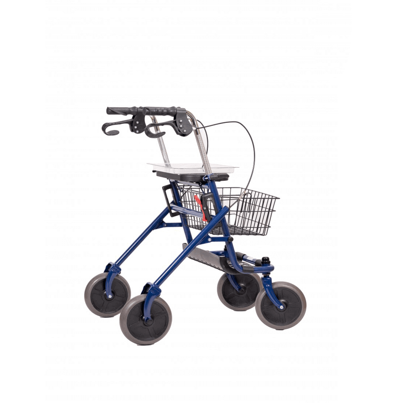 Stahlrollator mit Einkaufskorb aus robustem Stahl, stabiler Gehhilfe mit 4 Rädern, Handbremsen und Drahtkorb für den Alltag