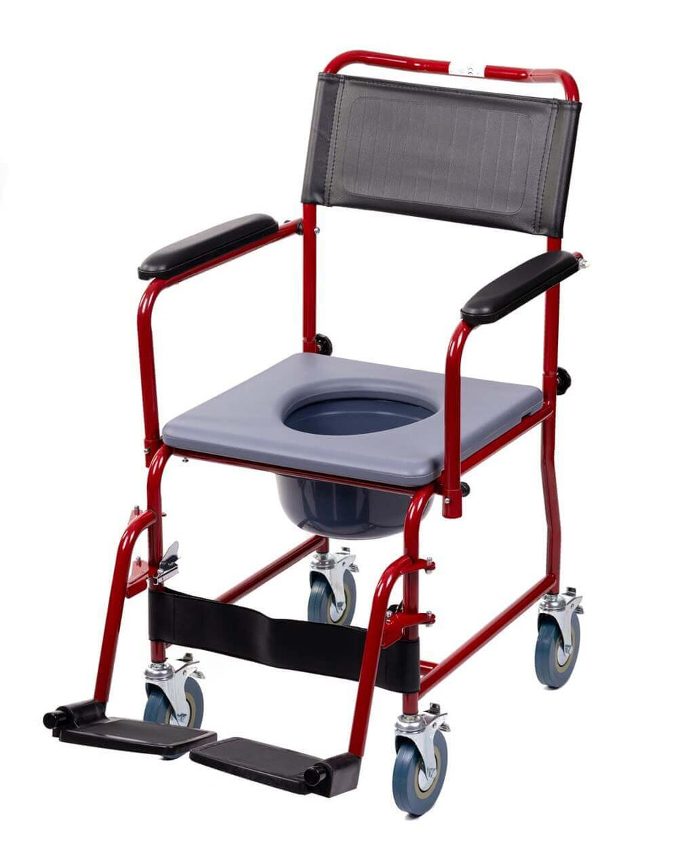 Mobiler Toilettenstuhl mit Rollen, Armlehnen & Eimer-Rehavibe