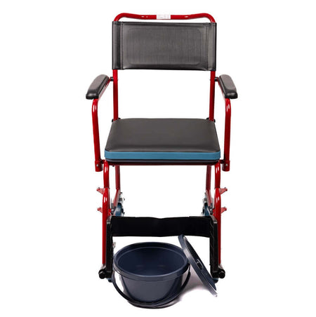 Mobiler Toilettenstuhl mit Rollen, Armlehnen und Eimer – gepolsterter Toilettenstuhl aus Stahlrahmen für komfortable Nutzung