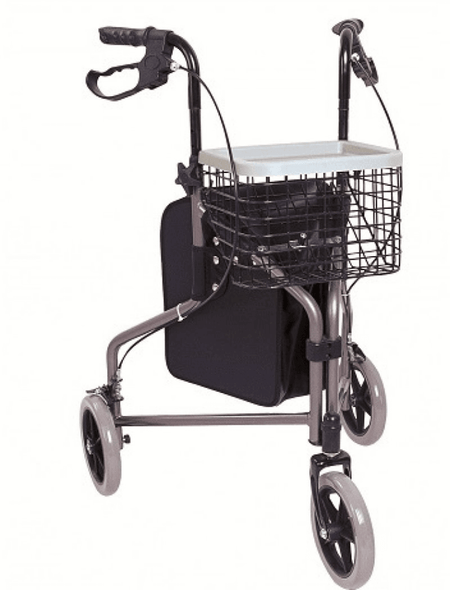 Dreirad Rollator aus Aluminium, leicht & wendig, mit Korb und Ablage, 8-Zoll-Rädern und Handbremsen für sichere Mobilität