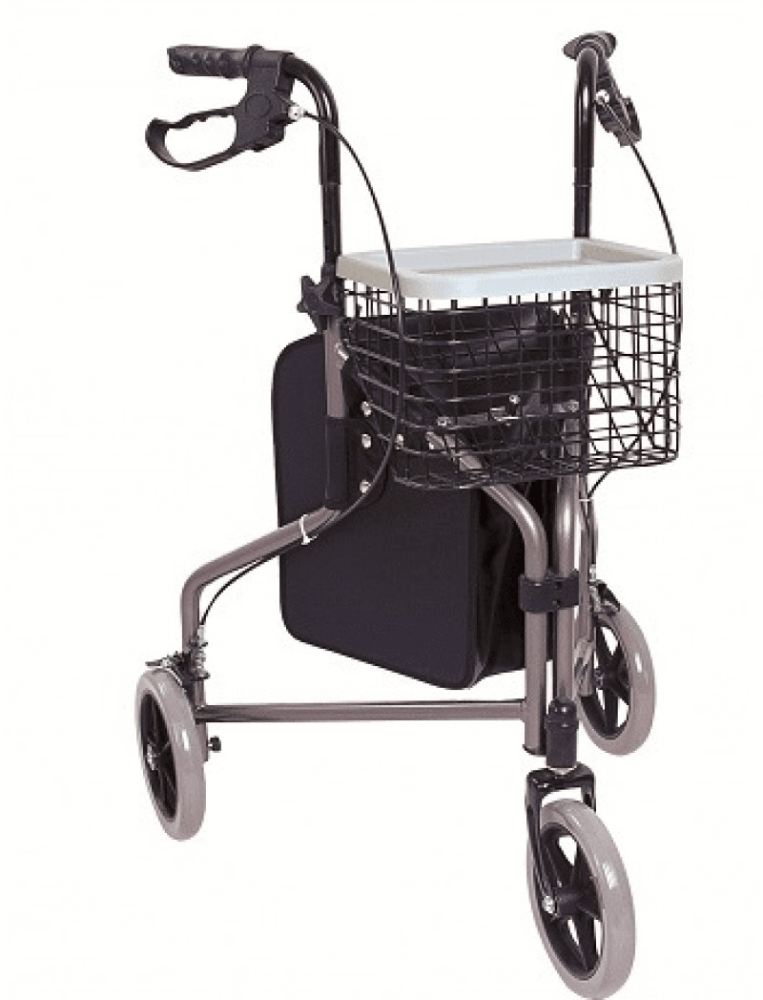 Dreirad Rollator aus Aluminium, leicht & wendig, mit Korb und Ablage, 8-Zoll-Rädern und Handbremsen für sichere Mobilität