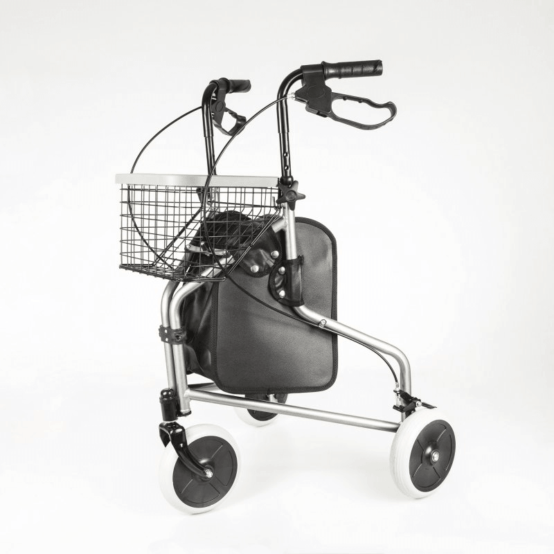 Dreirad Rollator aus Aluminium, leicht und wendig, mit Korb und 8-Zoll-Rädern für sichere Mobilität innen und außen
