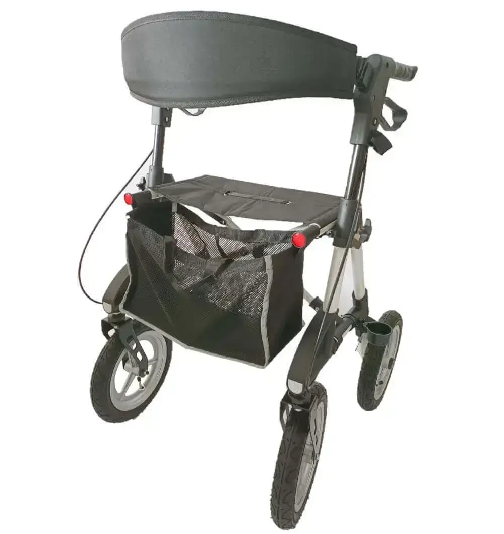 Outdoor Rollator Luftreifen AT51031 faltbar aus Aluminium, bis 136 kg, mit Sitz und Tasche für Gelände