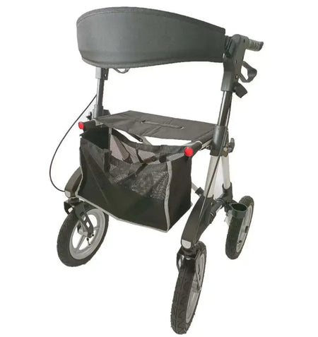 Outdoor Rollator Luftreifen AT51031 faltbar aus Aluminium, bis 136 kg, mit Sitz und Tasche für Gelände