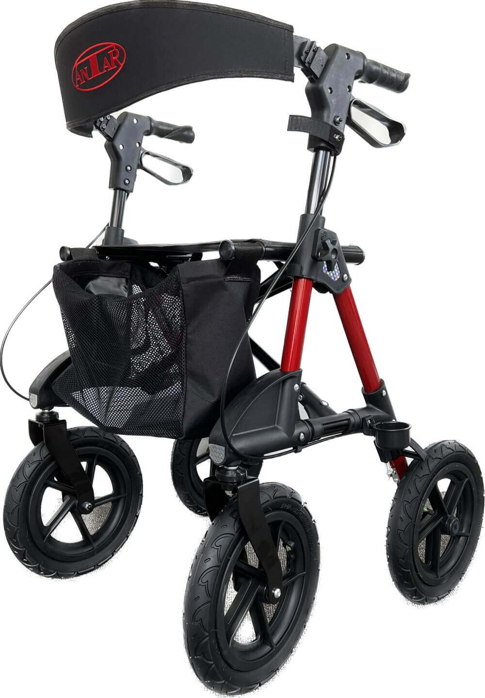 Outdoor Rollator Luftreifen faltbar Aluminium Gelände-Rollator bis 136 kg mit Tasche und großen Luftreifen