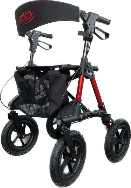 Outdoor Rollator Luftreifen faltbar Aluminium Gelände-Rollator bis 136 kg mit Tasche und großen Luftreifen