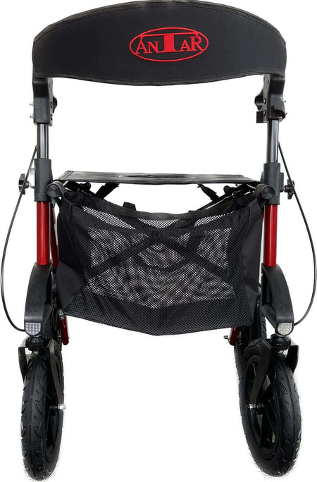 Outdoor Rollator Luftreifen Antar AT51031 faltbar aus Aluminium mit Sitzfläche, Rückenlehne und Einkaufstasche, bis 136 kg