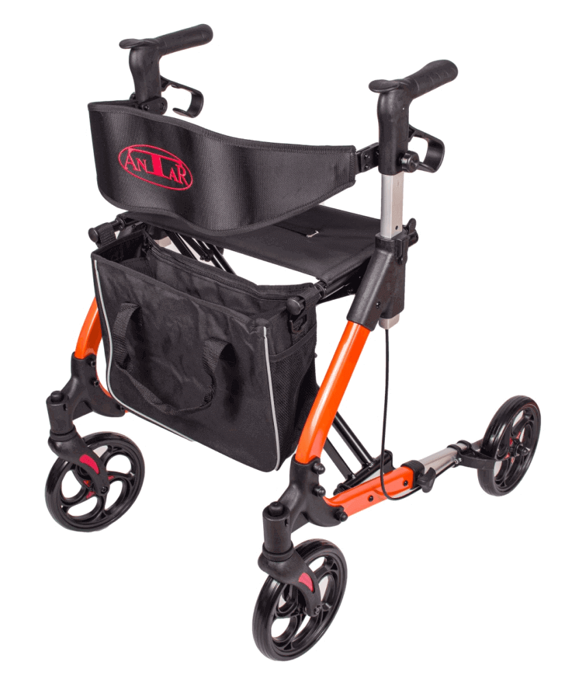 Leichtgewicht Rollator Aluminium, faltbarer Aluminium-Rollator in Orange mit Tasche und Sitz, nur 7,3 kg
