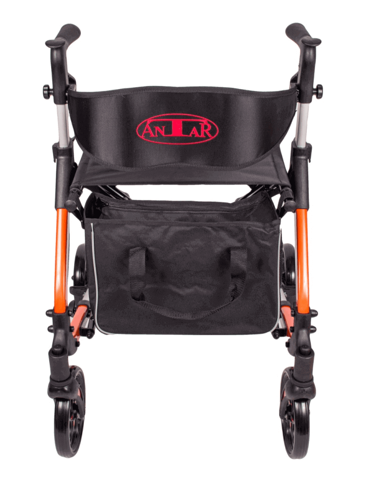 Leichtgewicht Rollator Aluminium faltbar 7,3 kg in Orange mit Tasche und Rückenlehne – Antar AT51034
