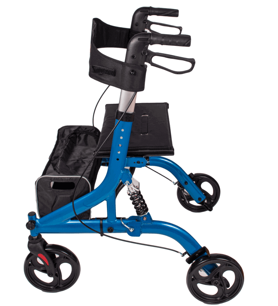 Rollator mit Stoßdämpfern AT51035 in Blau mit Sitzfläche, Korb und höhenverstellbaren Griffen – gelenkschonend & komfortabel