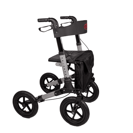 Outdoor Rollator mit Luftreifen, faltbarer Aluminium-Rollator für Gelände, mit Sitz und Tasche, bis 136 kg belastbar