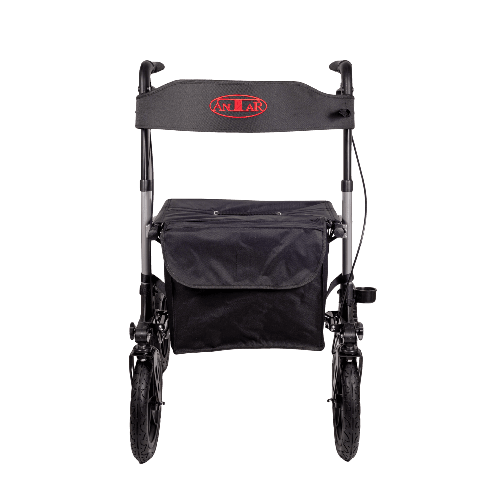 Outdoor Rollator mit Luftreifen, faltbar, bis 136 kg belastbar – Antar Rollator mit Tasche, Ansicht von hinten