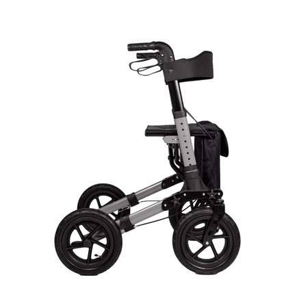 Outdoor Rollator mit Luftreifen, faltbar, bis 136 kg belastbar – geländetauglicher Aluminium-Rollator mit Tasche