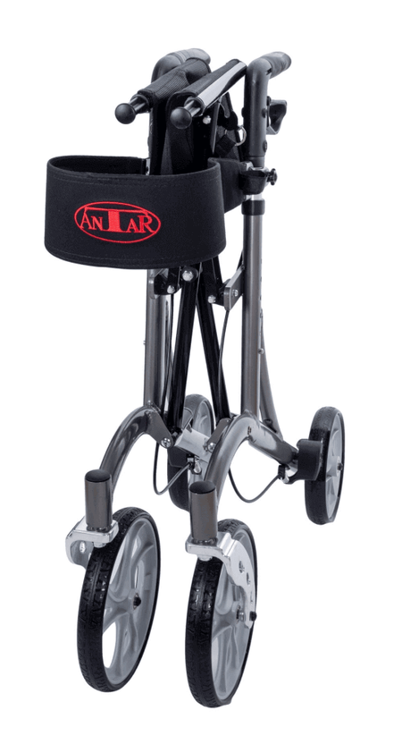 Leichtgewicht Rollator faltbar mit Tasche und Rückengurt, stabiler Aluminium-Rollator mit großen Rädern und Sitz für Senioren