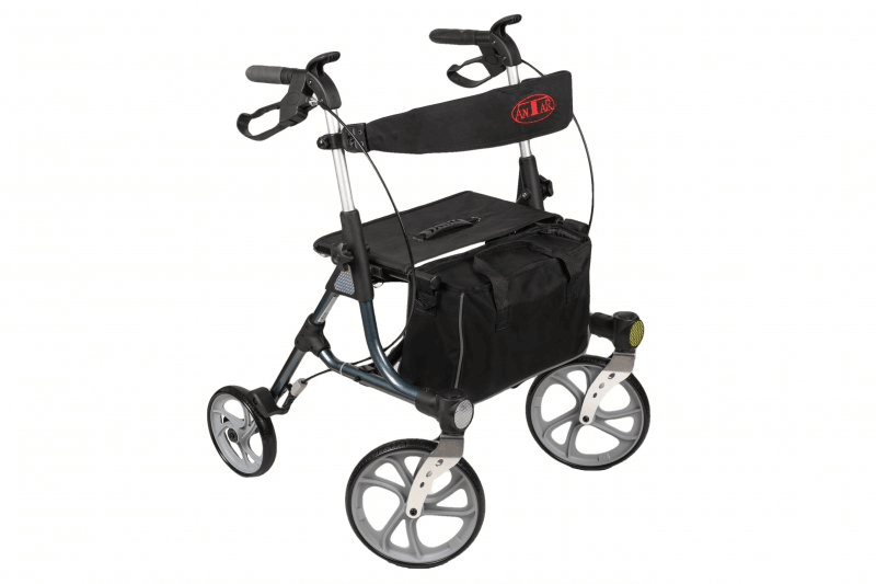 Leichtgewicht Rollator 4,6 kg faltbar mit extragroßen 25 cm Rädern, Sitzfläche mit Rückenlehne und Tasche – Antar AT51038