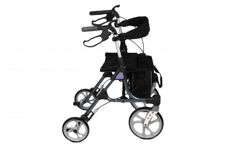 Leichtgewicht Rollator 4,6 kg faltbar mit extragroßen 25 cm Rädern, Sitzfläche und Rückenlehne – stabiler Aluminium-Rollator