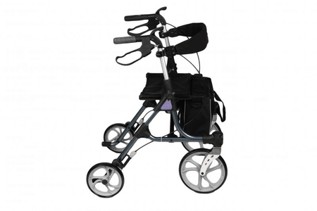 Leichtgewicht Rollator 4,6 kg faltbar mit extragroßen 25 cm Rädern, Sitzfläche und Rückenlehne – stabiler Aluminium-Rollator