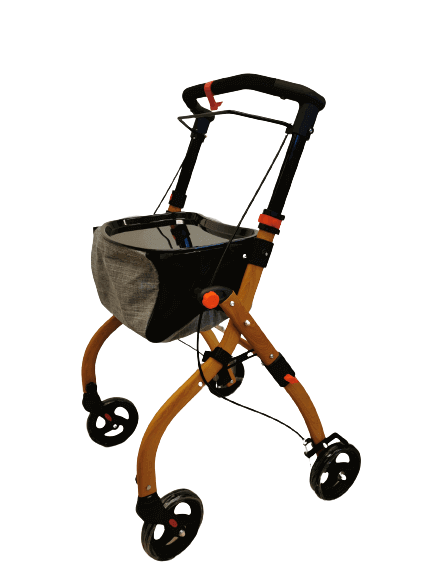 Indoor Rollator Holzoptik leicht & kompakt 6,2 kg, bis 120 kg belastbar, mit Tasche und 4 Rädern für den Innenbereich