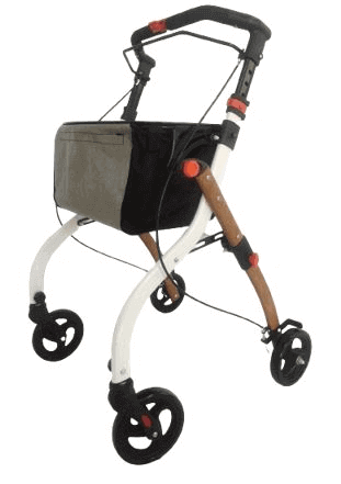 Indoor Rollator leicht 6,7 kg faltbar bis 120 kg in Holzoptik mit Tasche – sicherer Gehwagen für den Innenbereich