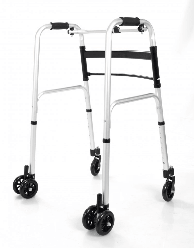 Gehbock mit Rollen klappbar, höhenverstellbar bis 110 kg, leichter Rollator-Gehwagen mit 4 schwenkbaren Rädern für Reha