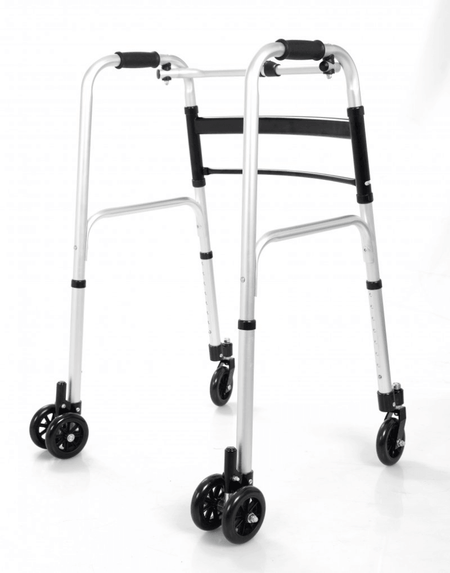 Gehbock mit Rollen klappbar, höhenverstellbar bis 110 kg, leichter Rollator-Gehwagen mit 4 schwenkbaren Rädern für Reha