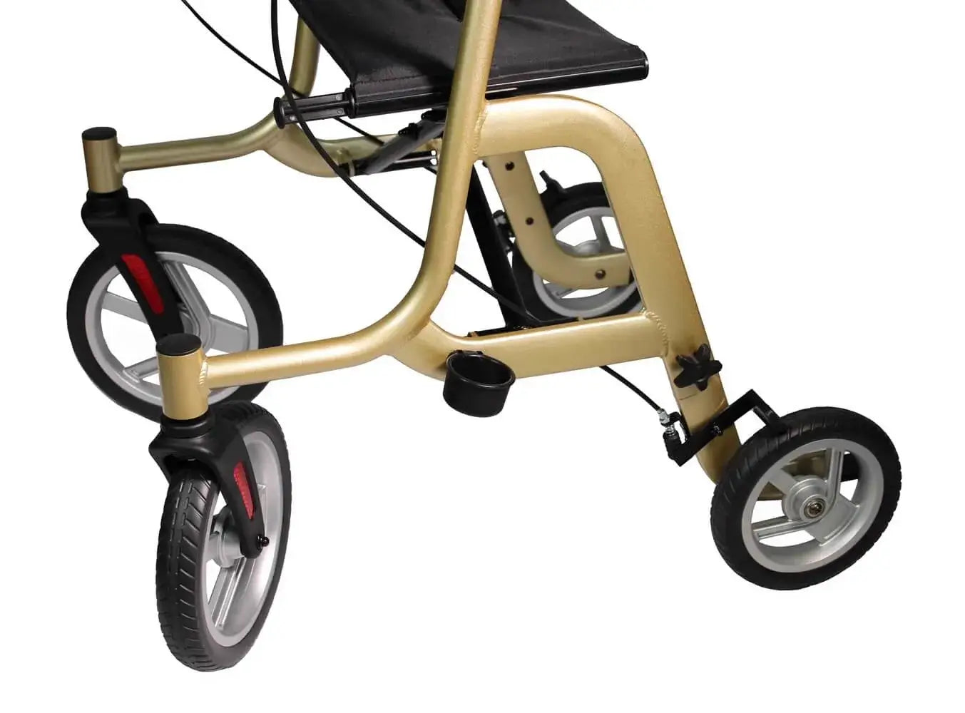 Aluminium Rollator in Gold mit Sitz und Softrädern, leichter stabiler Gehwagen für innen und außen