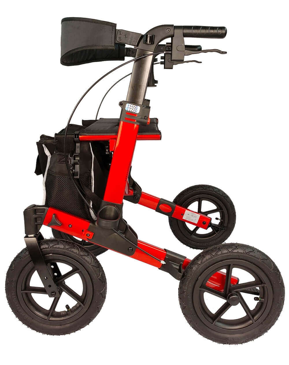 Outdoor Rollator Luftreifen Premium mit 12-Zoll-Lufträdern, stabiler Outdoor-Rollator bis 150 kg, rot-schwarz
