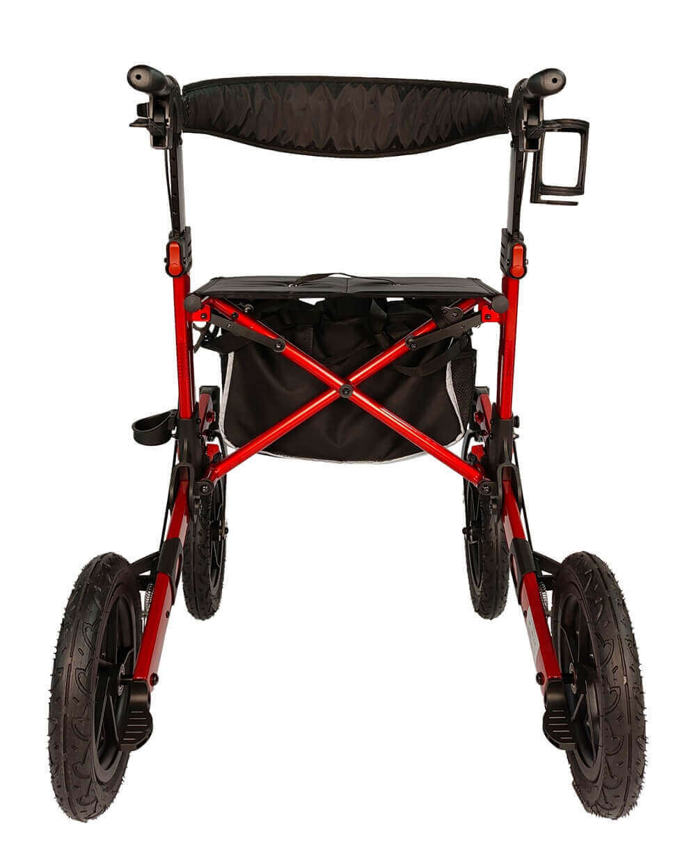 Outdoor Rollator Luftreifen Premium mit 12-Zoll-Lufträdern, stabiler Leichtgewicht-Rollator bis 150 kg, rot-schwarz