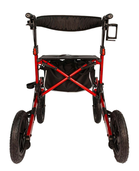 Outdoor Rollator Luftreifen Premium mit 12-Zoll-Lufträdern, stabiler Leichtgewicht-Rollator bis 150 kg, rot-schwarz
